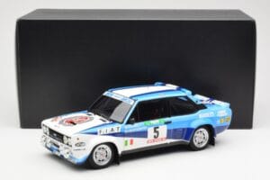 Fiat 131 Abarth #5 Team Fiat Works Rally Portugal 1980 Kyosho 1:18 08376A Metalli — kuva 8 / 8