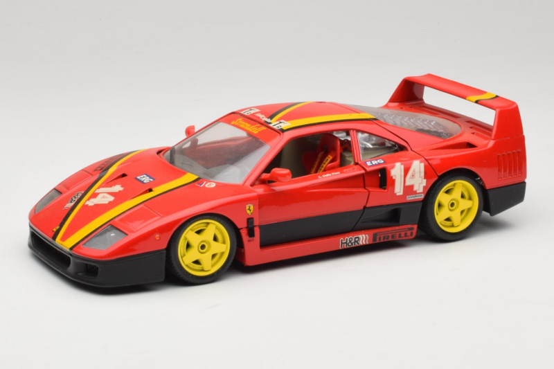 Ferrari F40 Evoluzione #14 L. Dalla Noce H&R Punainen Keltaisilla Pyörillä 1992 Bburago 1:18 3042-H1 Metalli