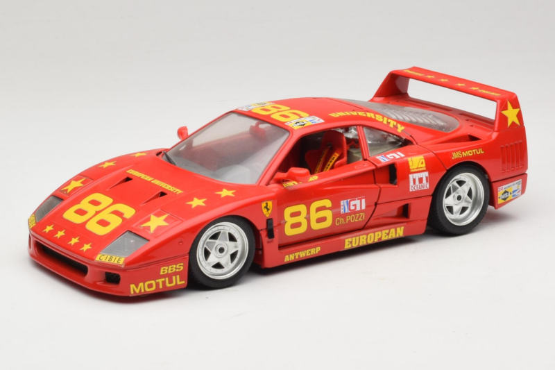 Ferrari F40 LM #86 Ch. Pozzi IMSA 24 Hours of Le Mans 1985 Punainen Bburago 1:18 3332-P6 Metalli