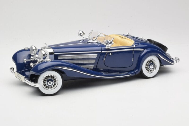 Mercedes 500K Special Roadster Sininen Maisto 1:18 56059 Metalli