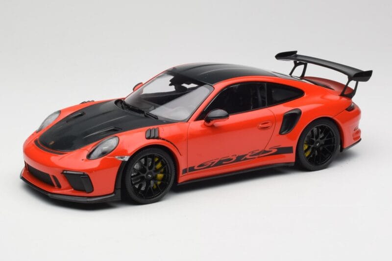Porsche 911 991.2 GT3 RS Weissach Package Lava Orange Wording Mustat Magnesium Vanteet Minichamps 1:18 153068226 Metalli