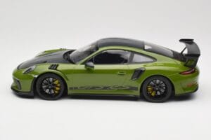 Porsche 911 991.2 GT3 RS Weissach Package Lizard Green Wording & Mustat Magnesiumvanteet Minichamps 1:18 155068232 Metalli — kuva 3 / 6