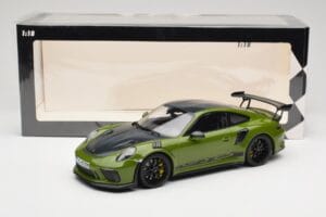 Porsche 911 991.2 GT3 RS Weissach Package Lizard Green Wording & Mustat Magnesiumvanteet Minichamps 1:18 155068232 Metalli — kuva 6 / 6