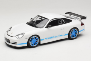 Porsche 911 996 GT3 RS Valkoinen Siniset Raidat Minichamps 1:18 155062021 Metalli