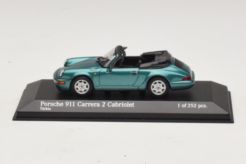 Porsche 911 964 Carrera 2 Cabriolet Turkoosi Minichamps 1:43 430067332 Metalli